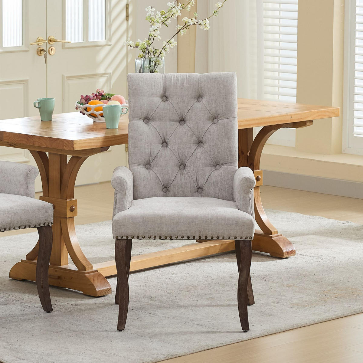 ARMLEHNSTUHL DE-36357 mit Chenille-Bezug Beige - Beige, Holz (57/100.5/69cm) - ComfortXL
