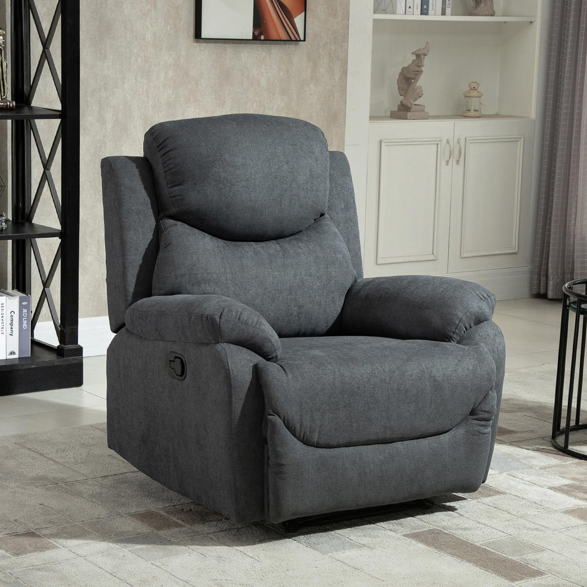 RELAXSESSEL 150° neigbar Einzelsofa Liege Fernsehsessel Leinen Dunkelgrau - Dunkelgrau/Schwarz, Textil/Metall (88/102/93cm) - HOMCOM