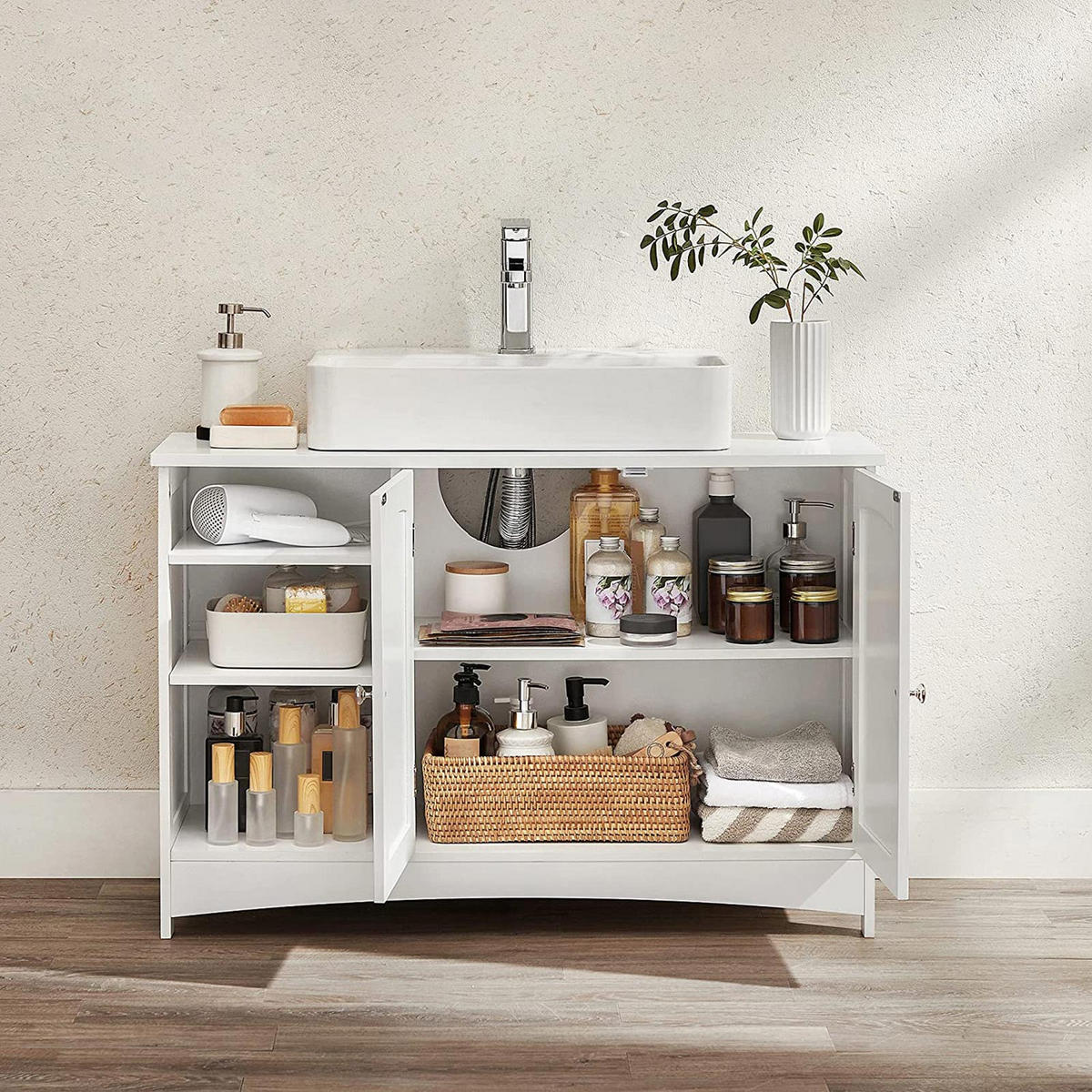 WASCHBECKENUNTERSCHRANK - Weiß, Holzwerkstoff (30/60/90cm) - Hansiro