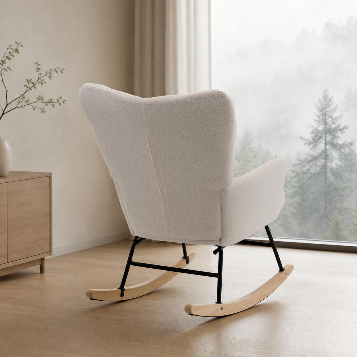 SCHAUKELSTUHL wohnzimmer mit Fußstütze und verdicktem Sitzkissen ,Bodenschutzleiste, beige - Beige, Holzwerkstoff/Textil (68/91/88cm) - STILVORA