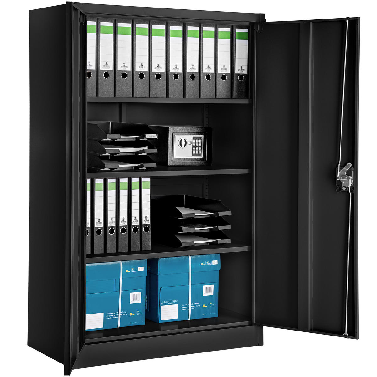 AKTENSCHRANK ,140 x 90 x 40 cm,schwarz - Schwarz, Metall (90/140/40cm) - tectake