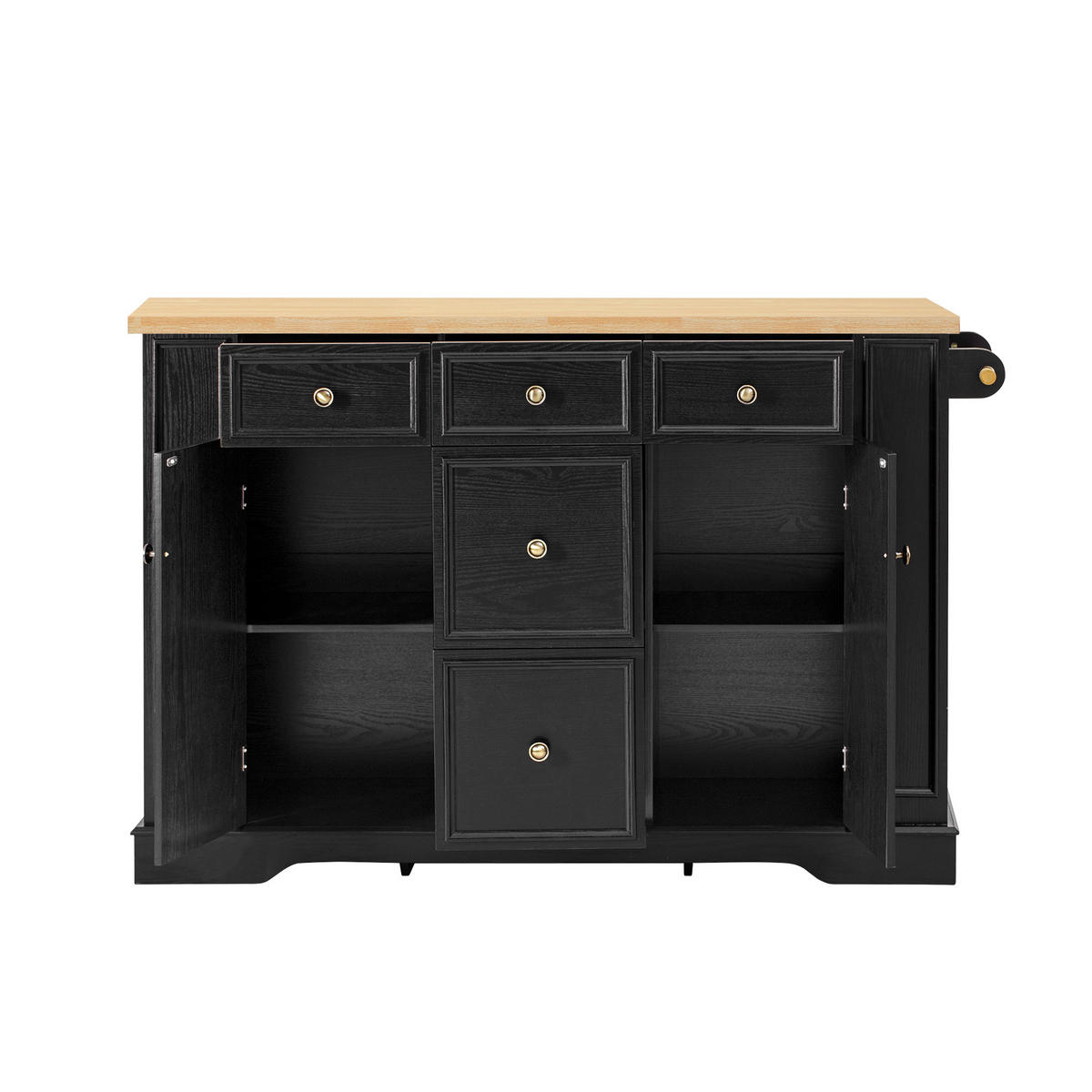 KÜCHENINSEL 130,5/40-65/92 cm schwarz mit klappbarer Arbeitsplatte und Ladestation - Schwarz, Holzwerkstoff (130.5/92/65cm) - OKWISH