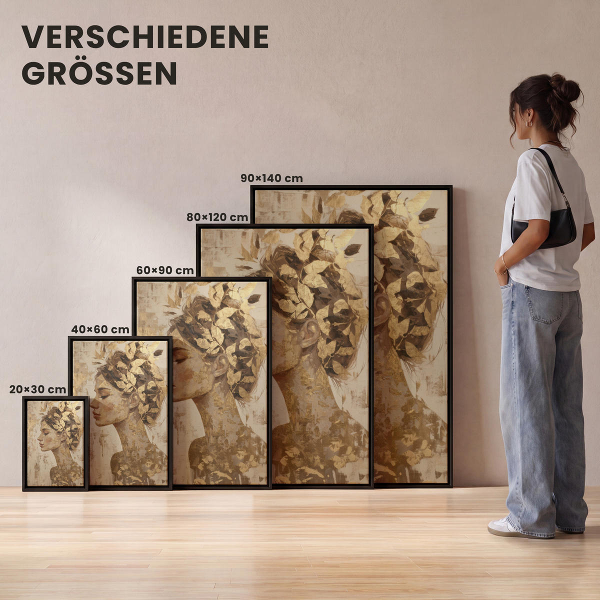 LEINWAND Bilder mit Rahmen - Frau - Gold - Abstrakt - Textur - 80x120 - Goldfarben, Textil (80/120cm) - MuchoWow