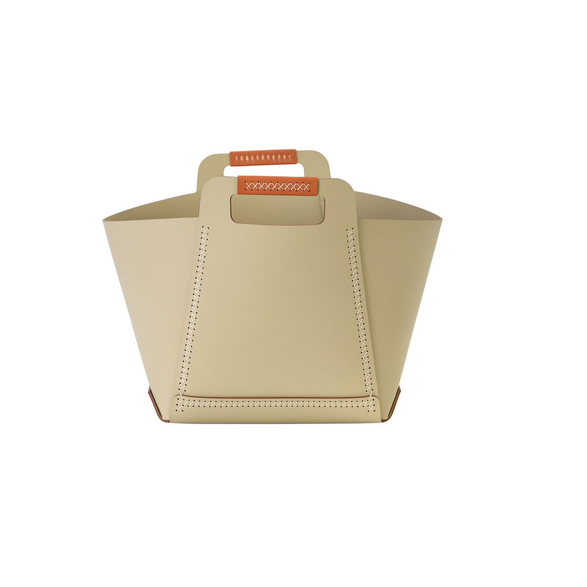 AUFBEWAHRUNGSKORB aus sandfarbenem regeneriertem Leder mit Griffen 48/47/34 cm - Sandfarben, Leder (48/34/47cm) - ANGEL CERDA