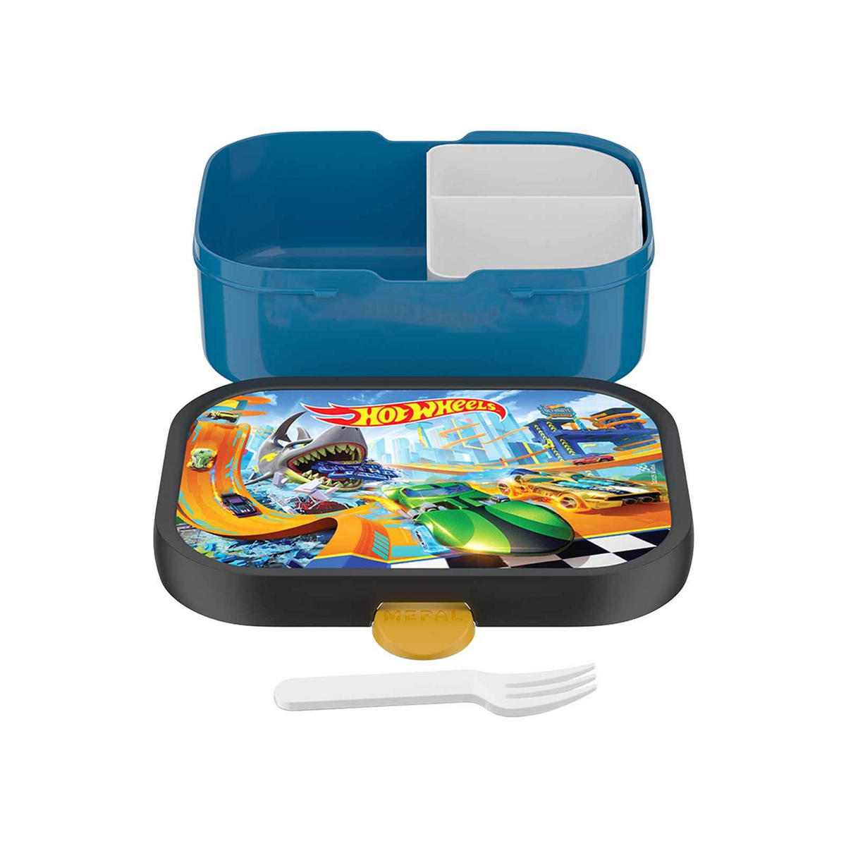 BROTDOSE MIT GABEL Campus (2026) Hot Wheels 750 ml - Blau/Multicolor, Kunststoff (13.2/6.1/17.8cm) - Mepal