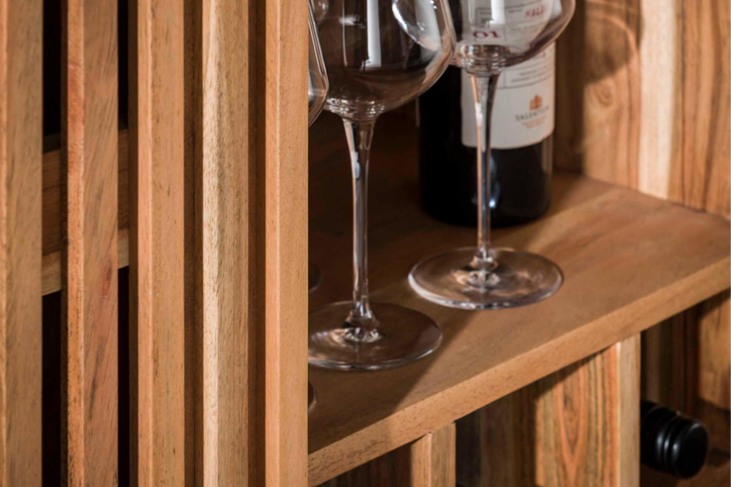 WEINSCHRANK LOJA Braun Akazie - Schwarz/Braun, Holz/Metall (80/122/43cm) - KAWOLA