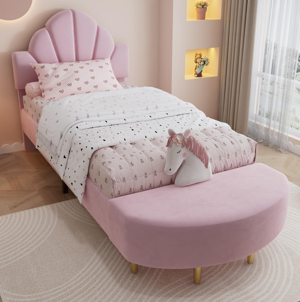 POLSTERBETT mit Bettbank 90x200 cm Samt Rosa - Pink, Metall (90/200cm) - Meubliv