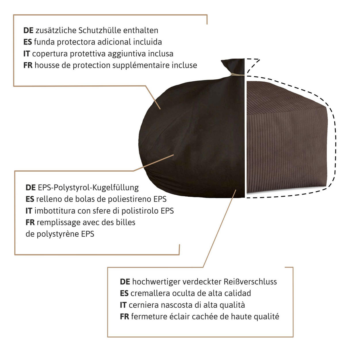 SITZSACK COMFORT Roasted Cocoa - Graubraun, Textil (70/40/70cm) - Dreamroots