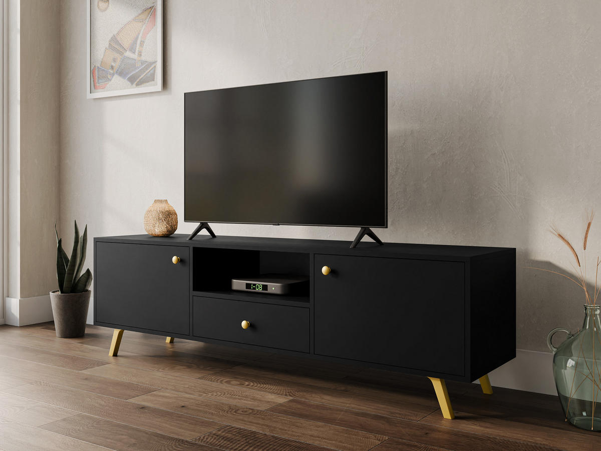 TV-ELEMENT Siena 160 - Goldfarben/Schwarz, Holzwerkstoff/Metall (160/48/41cm) - MIRJAN24