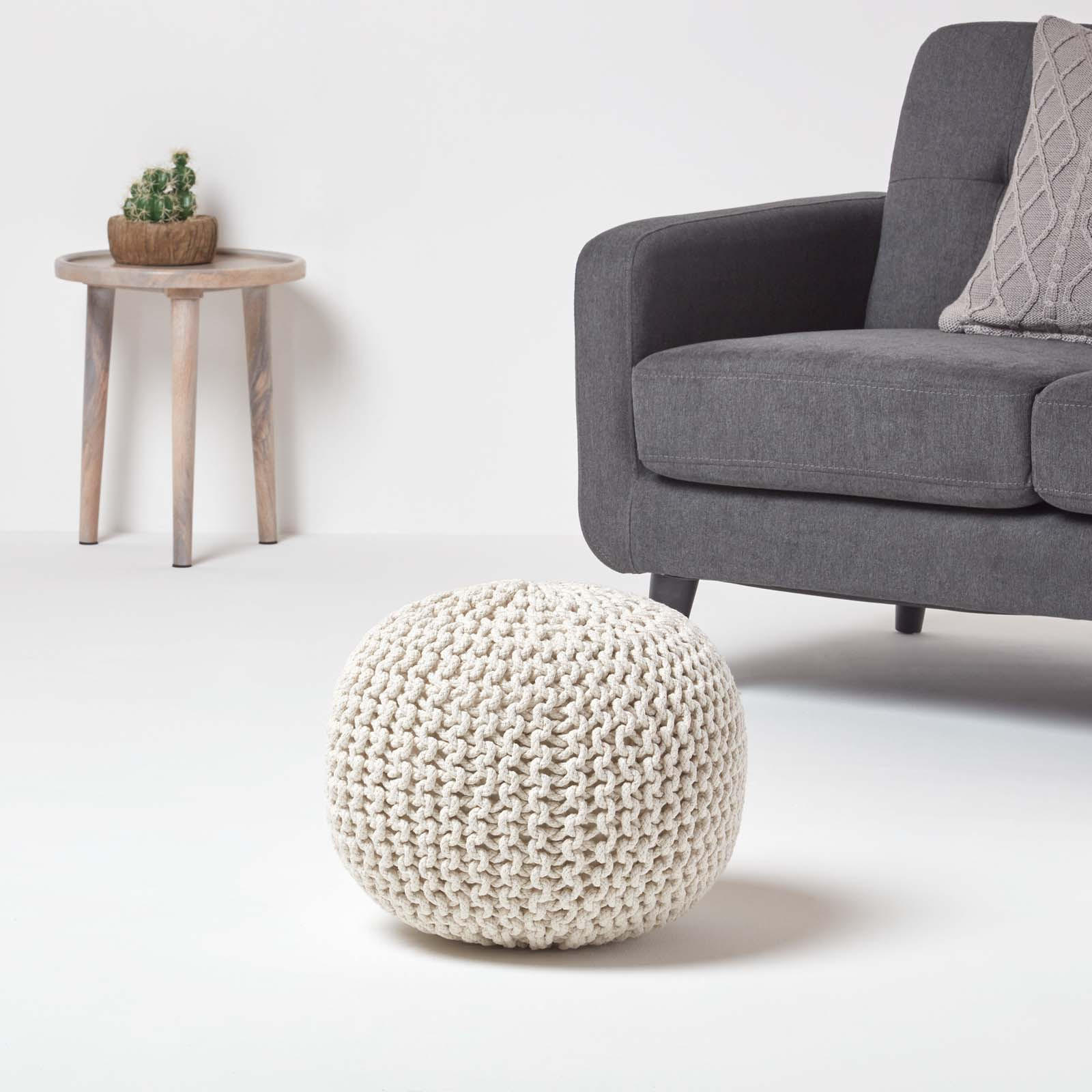 STRICK-POUF natur, 40/40/35 cm - Naturfarben, Textil (40/35/40cm) - Homescapes