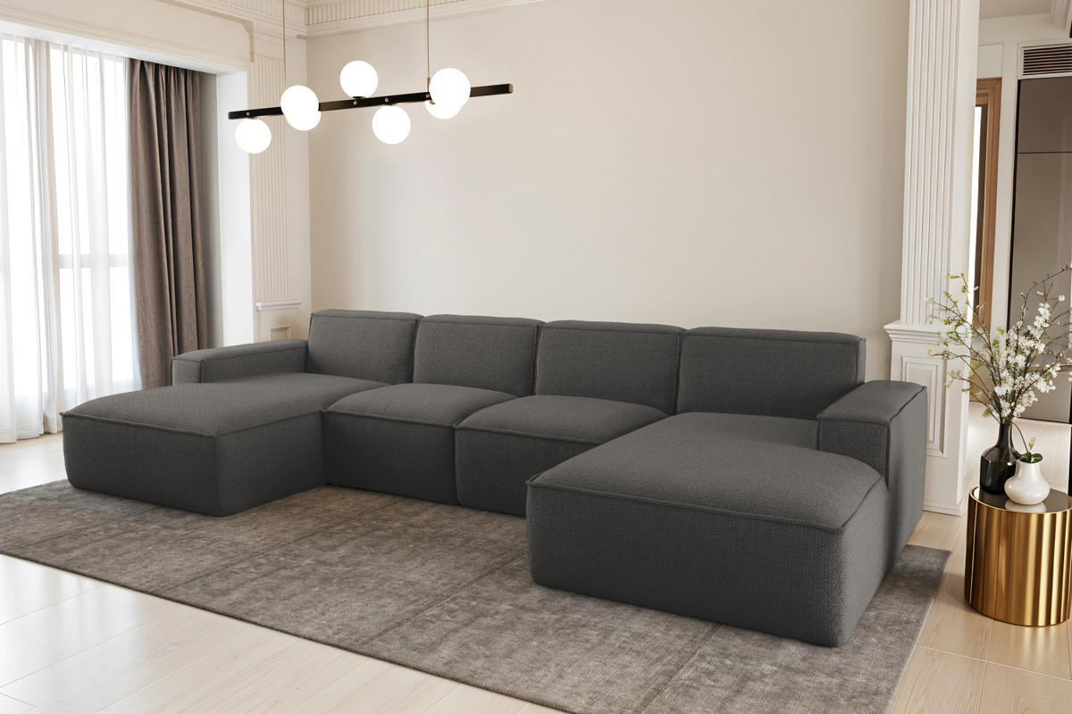 ECKSOFA U-Form Siena mit Stoff Artico Anthrazit - Anthrazit, Holz (344/165cm) - Kaiser Möbel