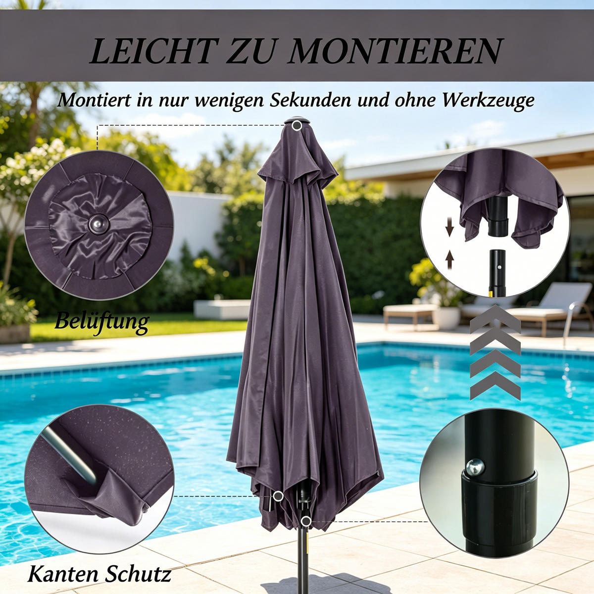 SONNENSCHIRM 260/260/235 cm Grau-schwarz (Keine Basis) - Anthrazit, Metall (260/260cm) - Oxeza