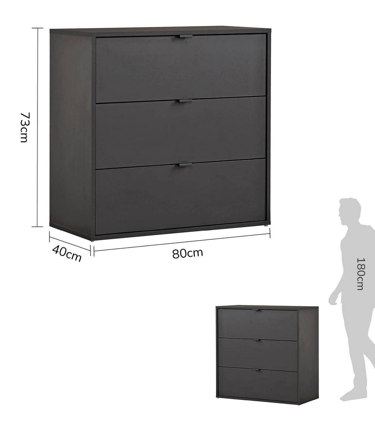 KOMMODE Die Stilvolle - Anthrazit, Holzwerkstoff (80/73/40cm) - Mokebo