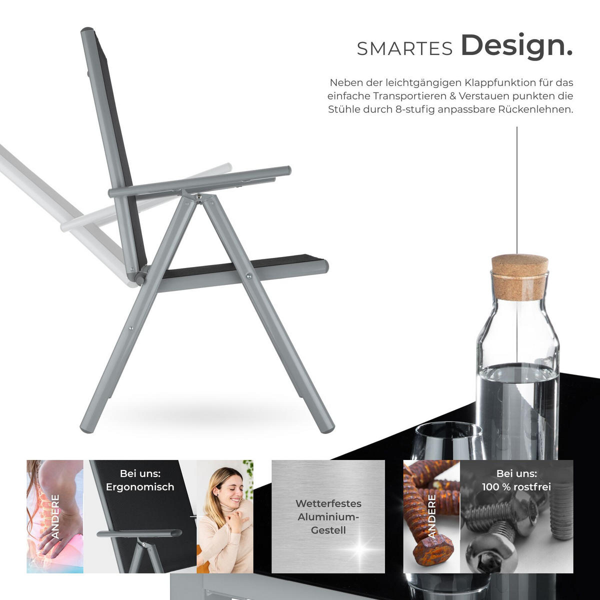 SITZGRUPPE Pompeii,Tisch mit Sicherheitsglasplatten und Ausgleichsschrauben,silber - Silberfarben, Naturmaterialien/Kunststoff - tectake