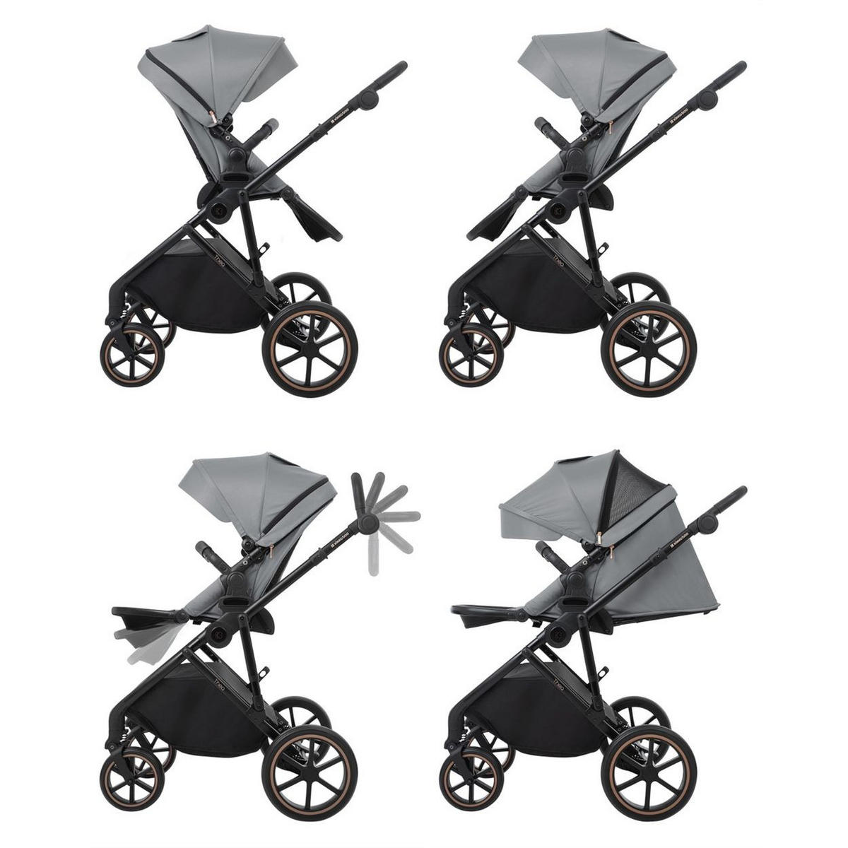 KINDERWAGEN Thea 2 in 1 grau EVA-Räder verstellbarer Schiebegriff Babywanne - Grau, Metall (78/57/102cm) - Kikka boo
