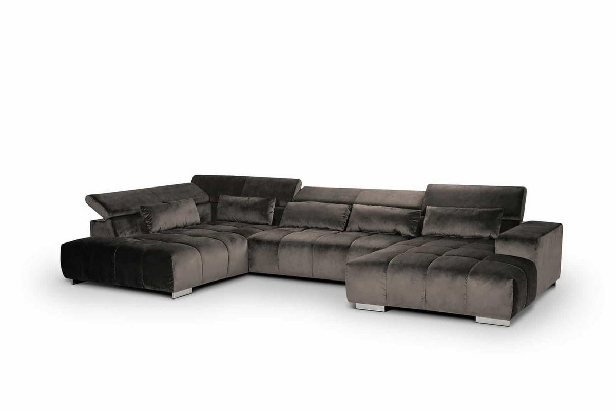 WOHNLANDSCHAFT XXL mit verstellbaren Kopflehnen, Velvet-Stoff - Silberfarben, Textil/Metall (409/73/225cm) - Cotta