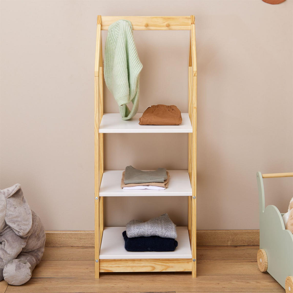KINDERREGAL SALLY - Naturfarben/Weiß, Holz (44/118/42cm) - IDIMEX