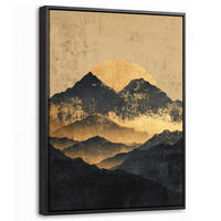 LEINWAND Bilder mit Rahmen - Goldene Berge bei Mondschein - 30x40 - Goldfarben, Textil (30/40cm) - MuchoWow