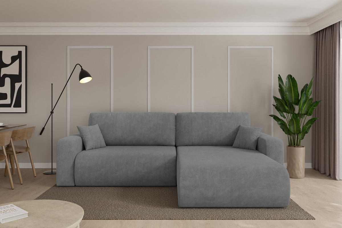 ROHOVÁ SEDAČKA s funkcí spaní, otoman vpravo BERY-L 276x193x88 šedá velur - černá/šedohnědá, kompozitní dřevo/textil (276/193cm) - ALTDECOR
