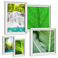 BILDER SET 5er Set - 50x50 cm & 20x30 cm & 40x60 cm Weißer Rahmen - Nahaufnahme von tropischen Blättern - Weiß, Kunststoff (40/60cm) - TULUP
