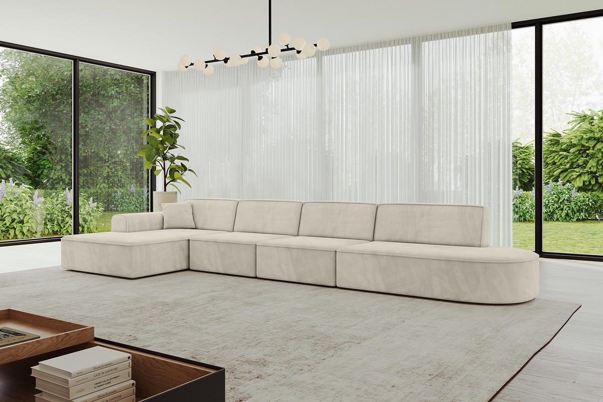 ECKSOFA Ottomane Links IREA-L3-v3 - 413x171x79 cm Dunkelgrau - Ecru, Holzwerkstoff/Textil (413/171cm) - ALTDECOR