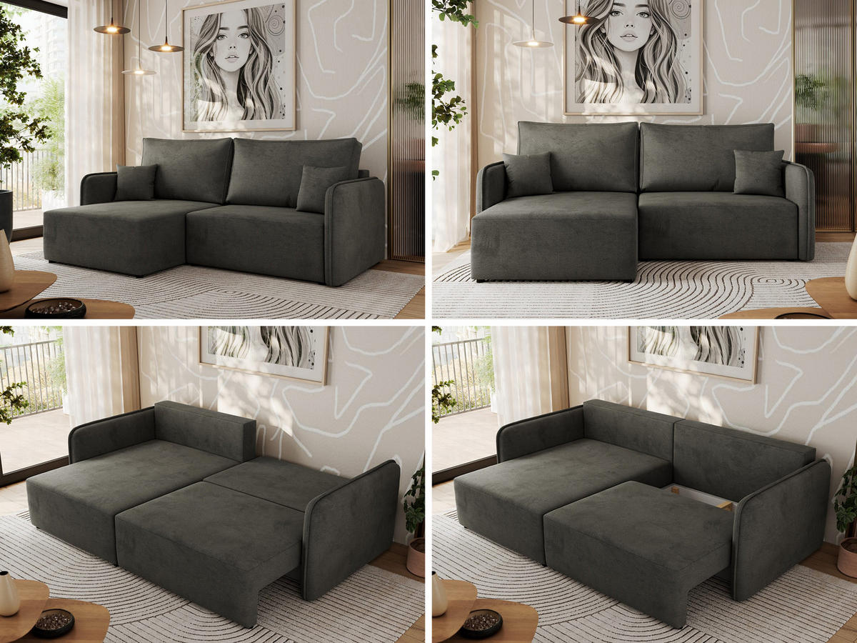 ECKSCHLAFSOFA MESTO L Dunkelgrau Velvet - links - Dunkelgrau/Schwarz, Kunststoff/Textil (227/147cm) - MKS