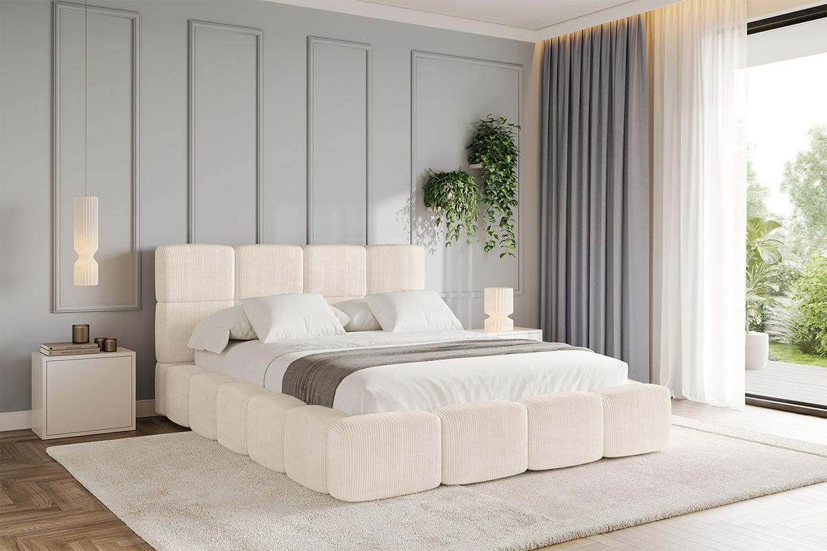 POLSTERBETT mit Bettkasten und Lattenrost, Bett mit Kopfteil, Boxbett ohne Matratze, Doppelbett mit Stauraum - NATA 120x200 Beige - Schieferfarben, Holzwerkstoff/Textil (120/200cm) - ALTDECOR
