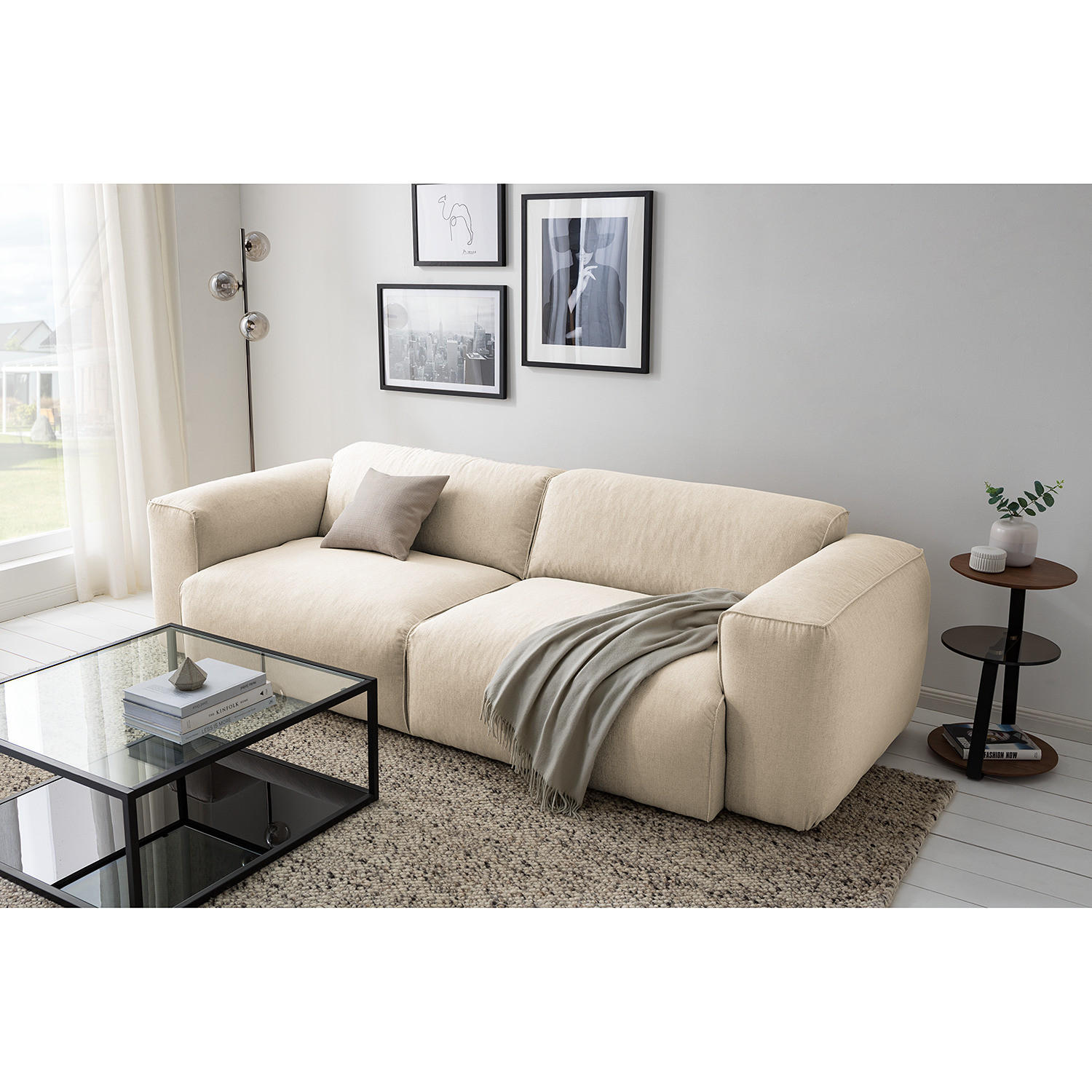 3-SITZER SOFA - Beige/Schwarz, Textil (251/71/102cm) - home24