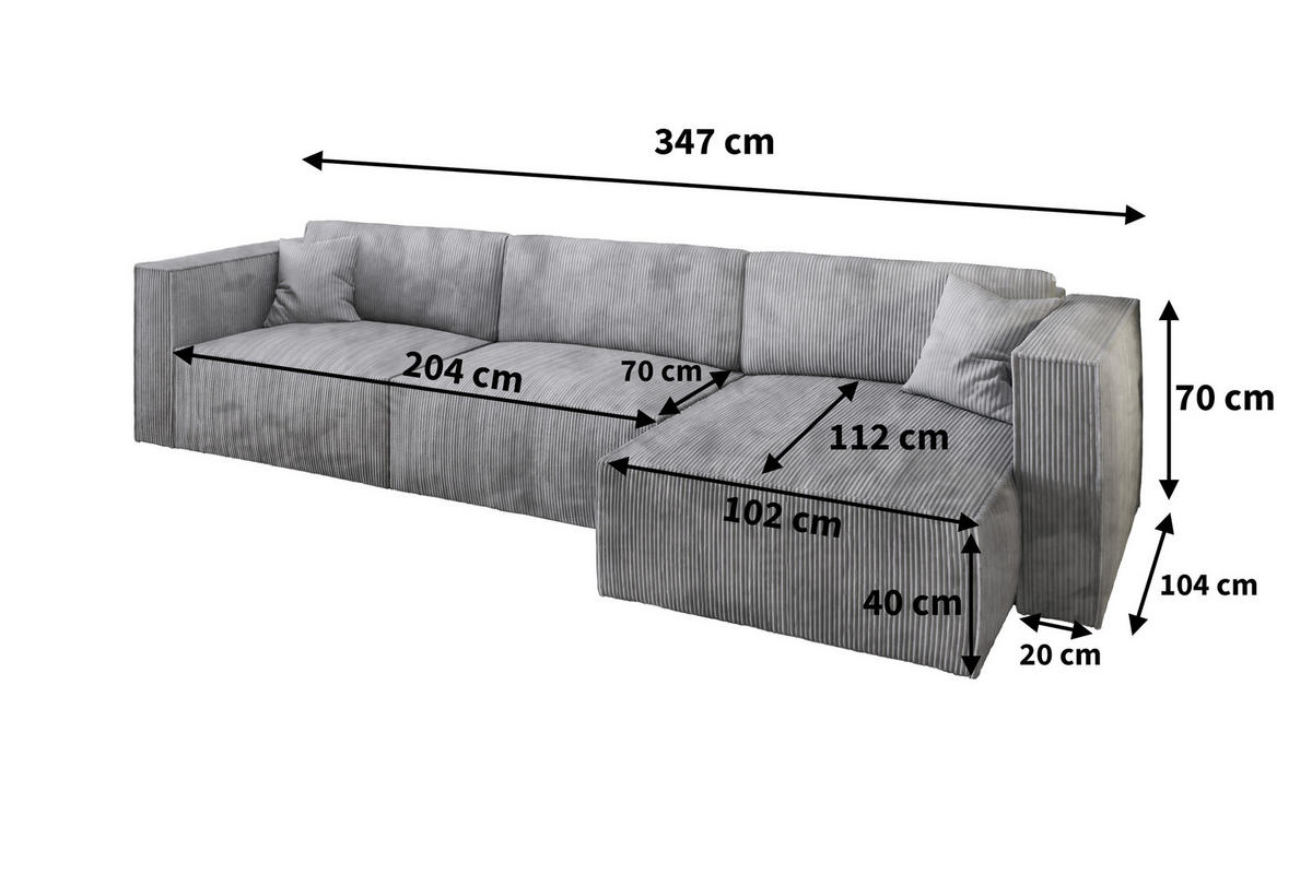 ECKSOFA TOLMO P Braun Kordstoff mit Schlaffunktion - Braun, Holz (347/148cm) - MASSENO