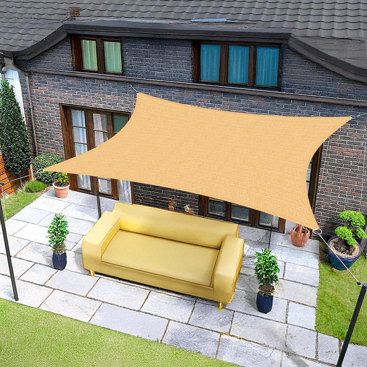 SONNENSEGEL 300 x 300 cm HDPE Sand - Sandfarben, Textil (20/30cm)