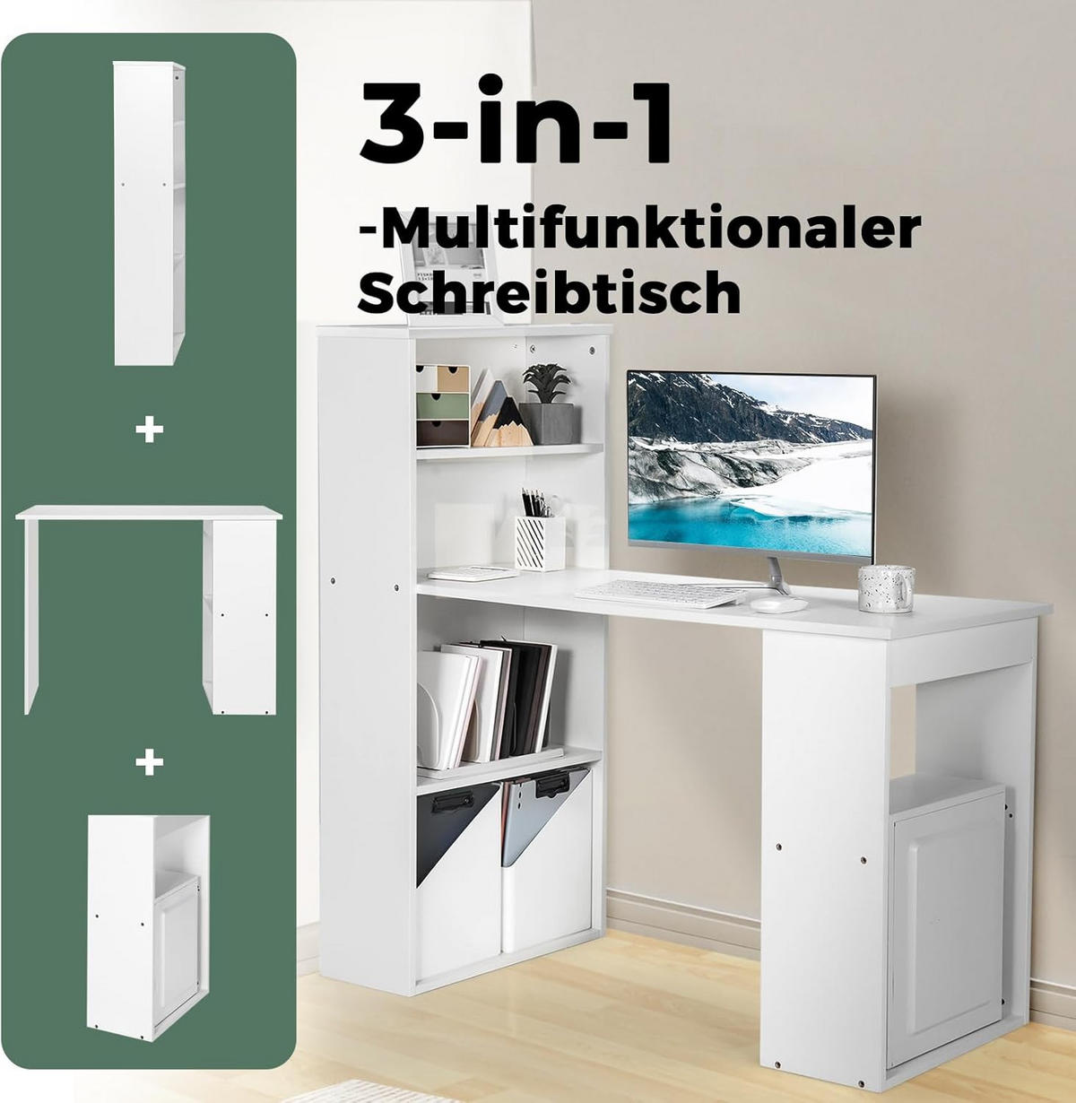 SCHREIBTISCH 120cm Weiß - Weiß, Holz (122/52/120cm) - COSTWAY