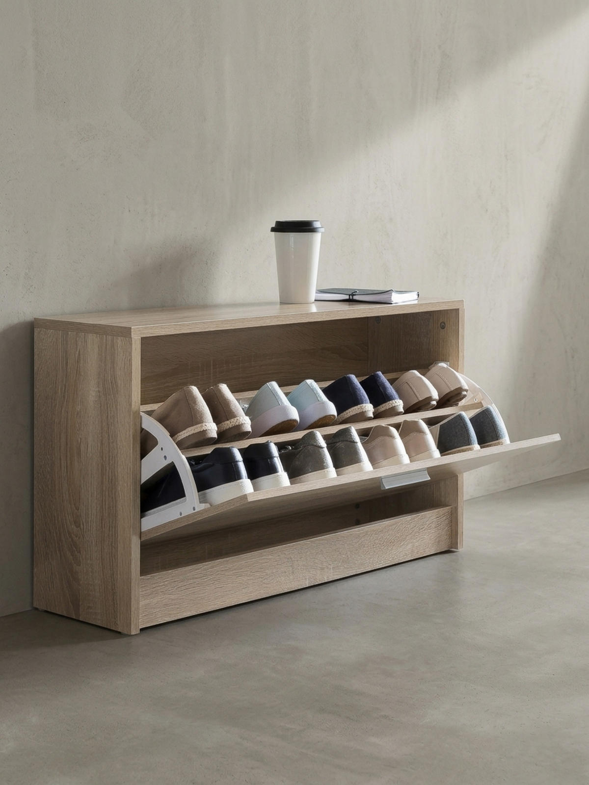SCHUHKIPPER aus Holz in Beige mit Ablage und 1 Fach, 80x24x47 cm - Beige/Braun, Holz (80/47/24cm) - KADIMA DESIGN