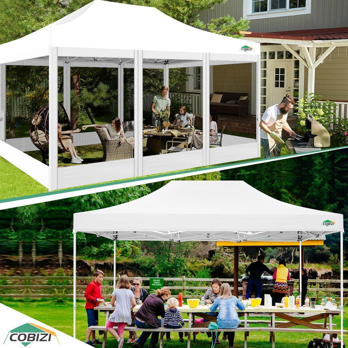 GARTENPAVILLON 300 x 450 cm Wasserdicht mit 4 Netz-Seitenwänden Khaki Weiß - Weiß, Textil (300/335/450cm)