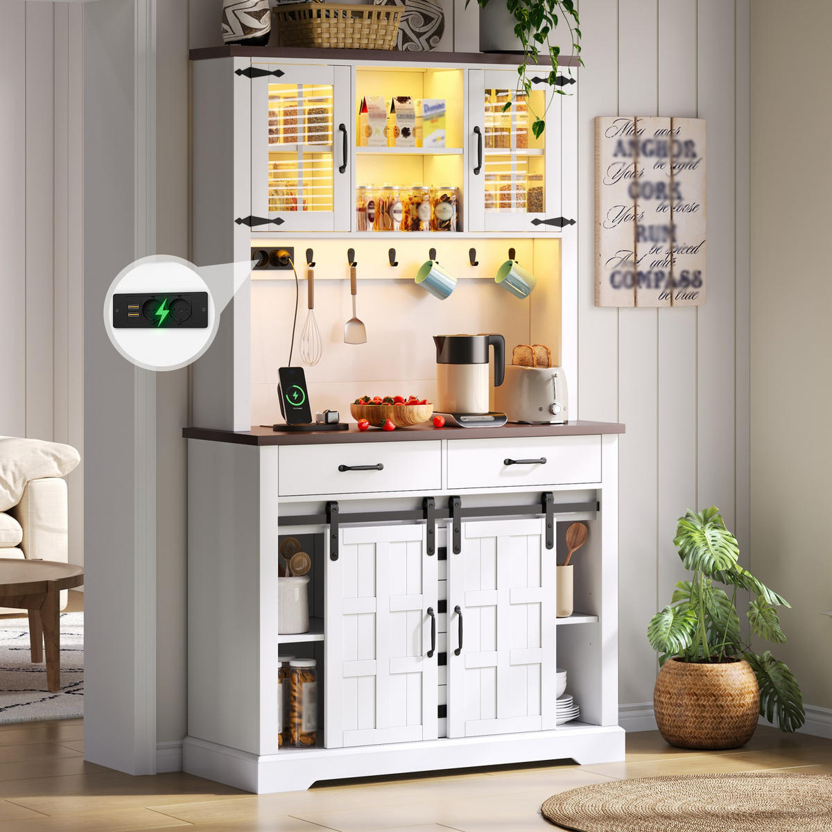 BUFFETSCHRANK Weiß 108/40/180 cm - Weiß, Holz (108/180/40cm) - PANGIVO
