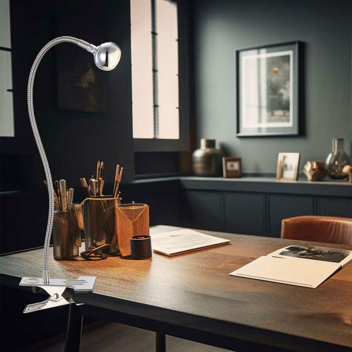 LED KLEMMLEUCHTE Serpent Silber Chrom - Silberfarben, Metall (43/43/48cm) - Globo Lighting