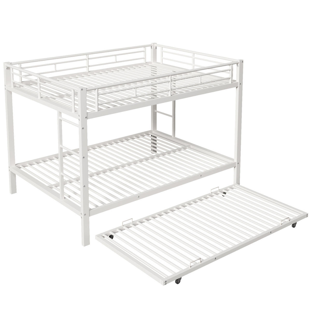 ETAGENBETT 140/200 cm mit Ausziehbett, hohem Geländer und Metallrahmen, Weiß - Weiß, Metall (140/200cm) - Redom