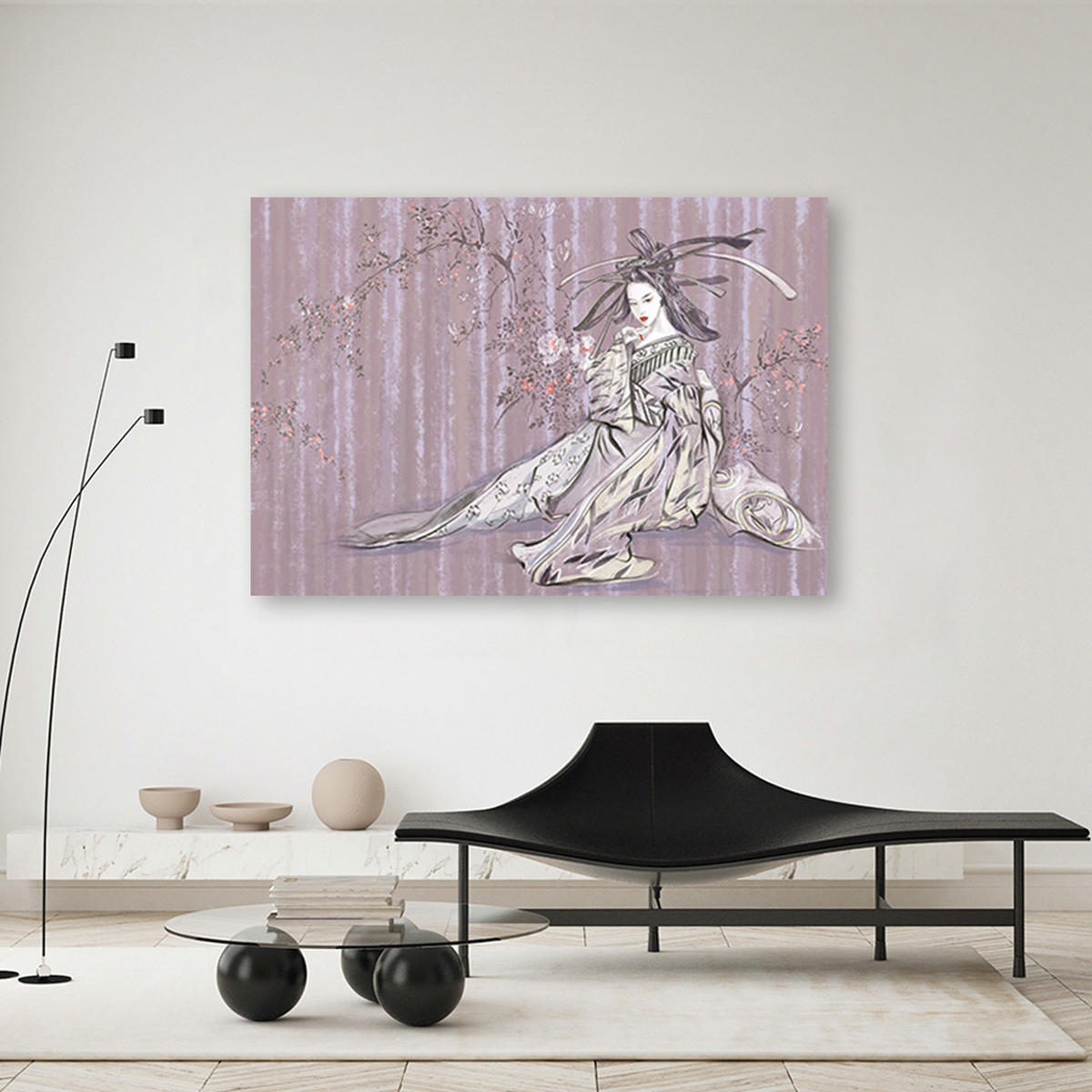 WANDBILD traditioneller japanischer geisha - Lila, Textil (60/40cm) - Feeby