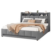 POLSTERBETT 140/200 cm mit LED-Beleuchtung, USB und 2 Schubladen in Grau - Grau, Textil (140/200cm) - BEAOK