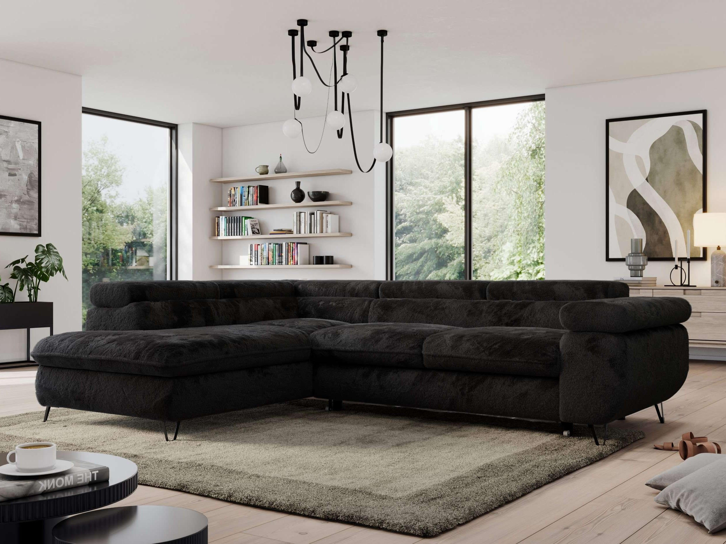 ECKSOFA PEDRO L Schwarz Plüsch - Links Seite - Schwarz, Textil/Metall (208/273cm) - MKS