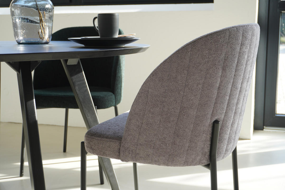 STUHL Kris bouclé grau - Schwarz/Grau, Textil/Metall (53/84/53cm) - INKA furniture