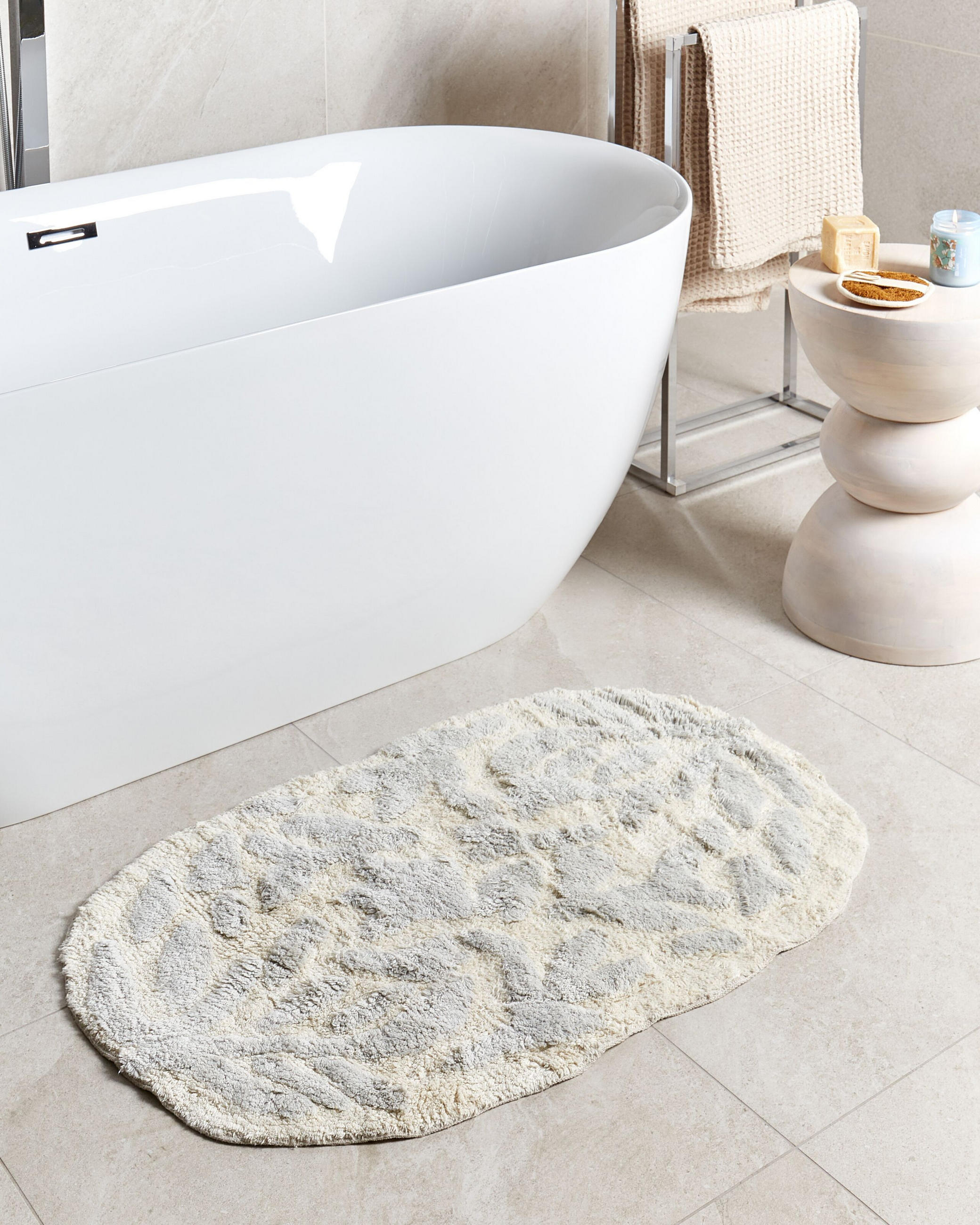 BADEMATTE Grau 60 x 90 cm Derik - Beige/Grau, Textil (60/90cm) - Beliani