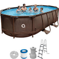 POOL Komplettset Framepool oval 427x275x100 cm rattan-braun mit Filterpumpe - Braun, Kunststoff/Metall (275/100/427cm) - Avenli