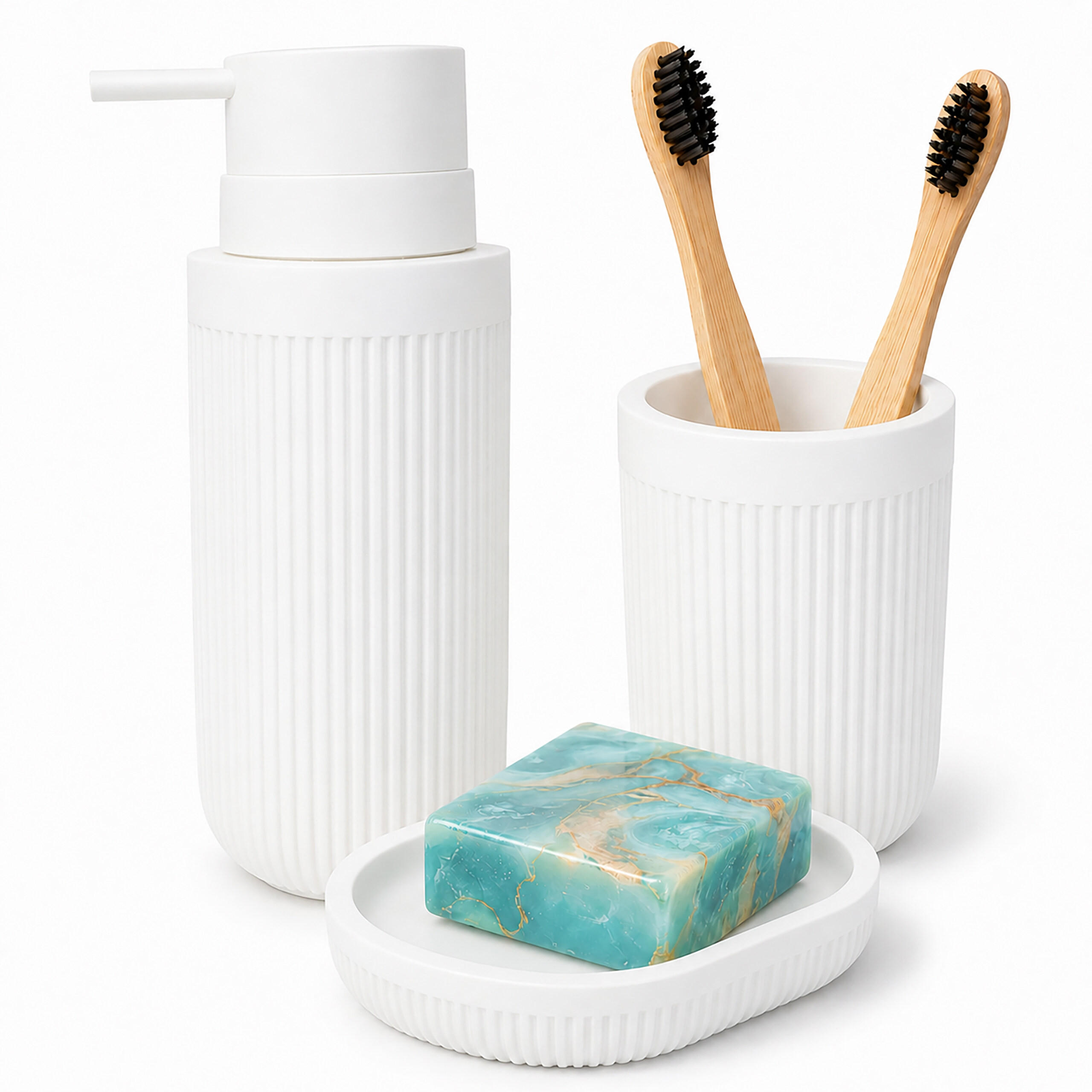 BADACCESSOIRES-SET Weiß 3-tlg. - Weiß, Kunststoff (6.5/17.5/6.5cm) - Relaxdays