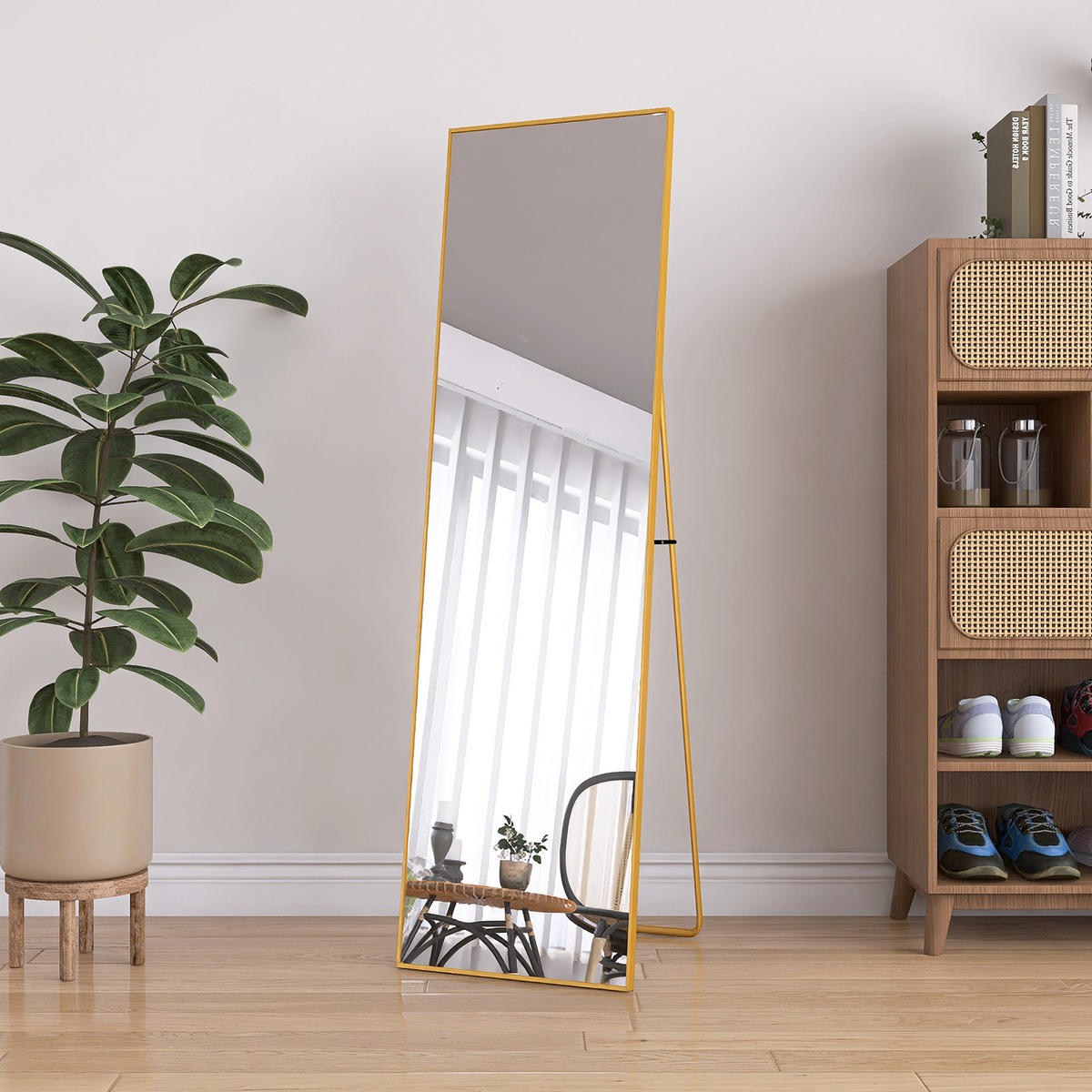STANDSPIEGEL 140x40cm, Rechteckiger Spiegel, Goldener Metallrahmen - Goldfarben, Metall (40/140/140cm)