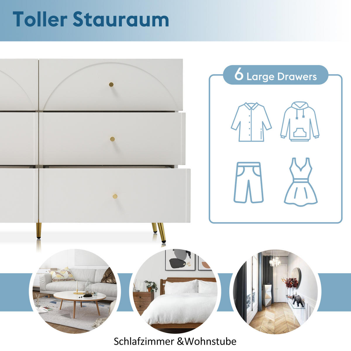SCHUBLADENKOMMODE 120/40/85 cm mit 6 Schubladen in Creme-Weiß - Creme, Holz (120/40/85cm) - BEAOK