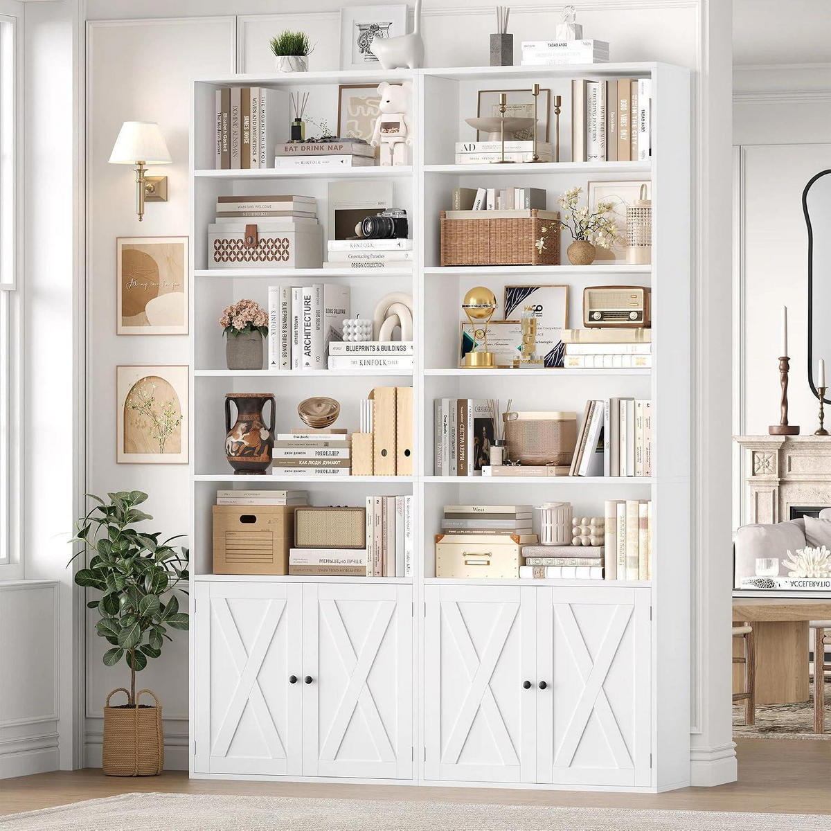BÜCHERREGAL mit Türen 209 cm weiß - Weiß, Holzwerkstoff (60/209/23.5cm)