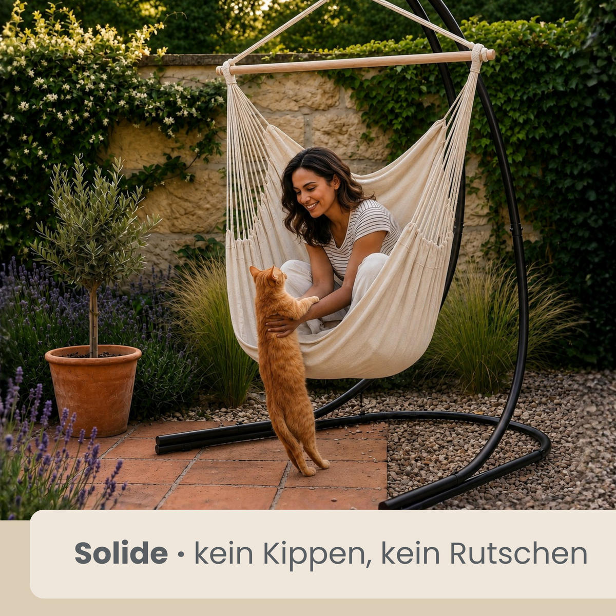 XL HÄNGESTUHL mit Gestell 210/140 cm, Beige/Schwarz - Beige, Textil (140/210/160cm) - Amanka