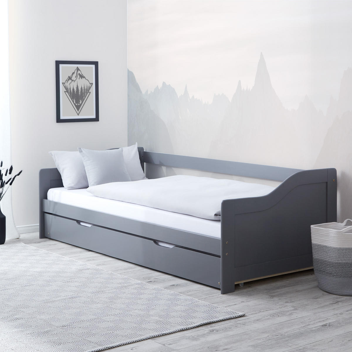 KINDERBETT ausziehbar 90/200 cm Grau - Grau, Holz (90/200cm) - Homestyle4u