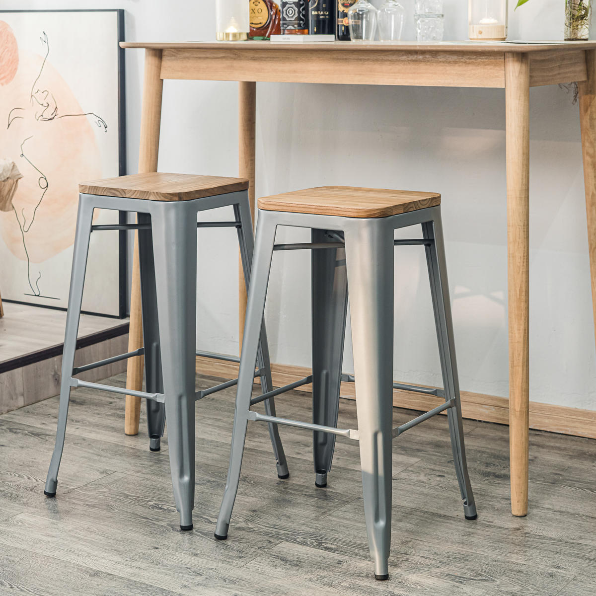 BARHOCKER 4er-Set Holz Grau - Grau, Holz (43/75/43cm) - Nordlys