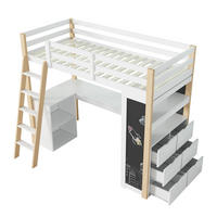 HOCHBETT 90/200 cm DE-02771, mit Schreibtisch, Tafel, Regal und Schublade, in Weiß/Natur - Weiß/Naturfarben, Holz/Holzwerkstoff (90/200cm) - ComfortXL